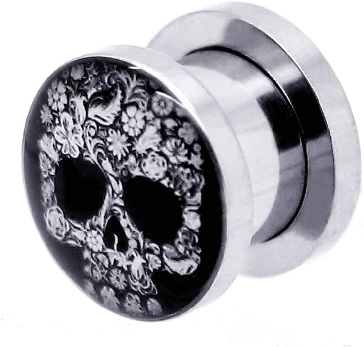 tumundo 1 Piece or Set Flesh Tunnel Plug Piercing Taper Expander Earring Skull Women Men Logo Black ร 3-10 mm, variant:5 mm Tunnel