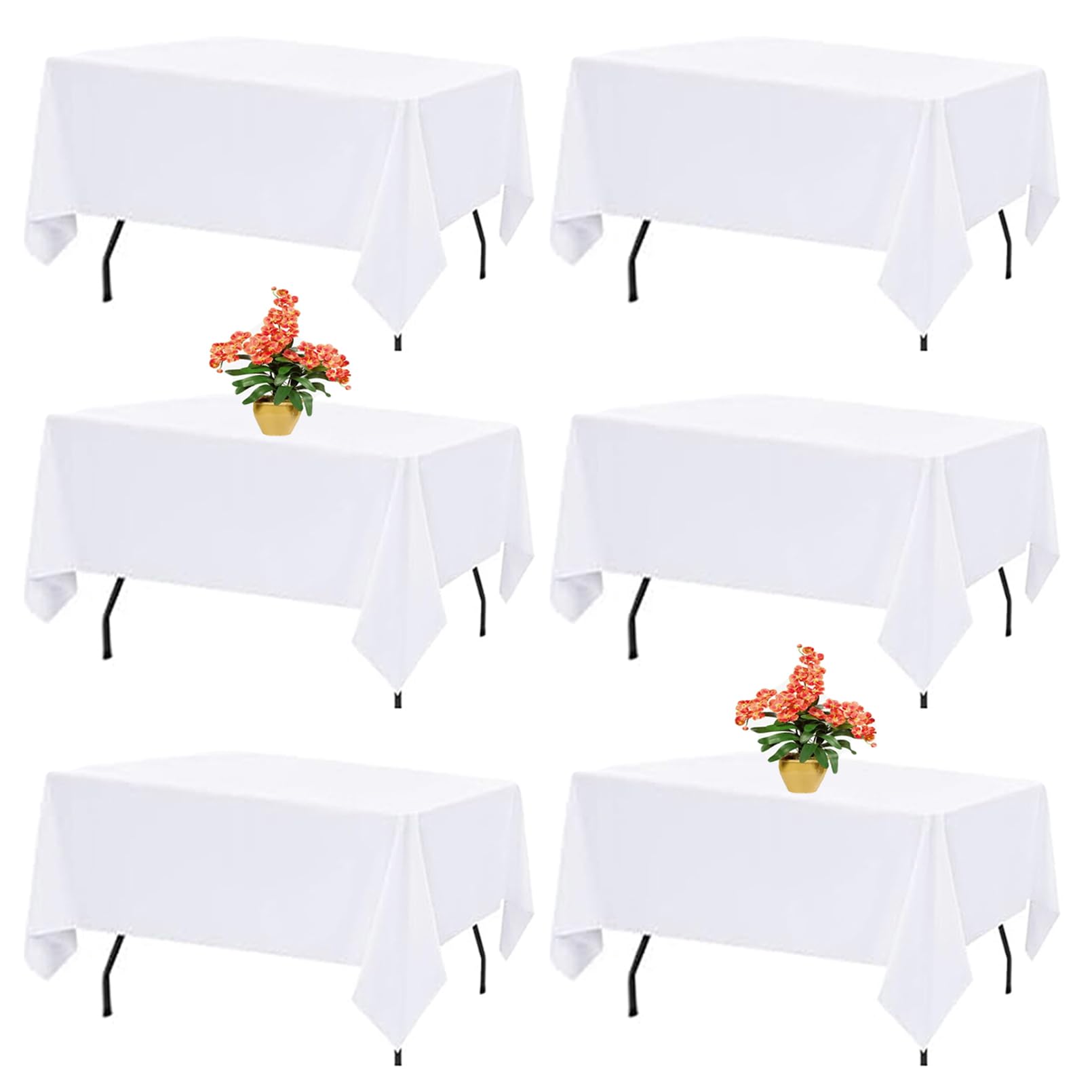 Photo 1 of 6 Pack White Table Cloth Rectangle Table Cloths for 8 Foot Rectangle Tables 60 X 126 Inch Washable Polyester Tablecloth for Weddings, Parties, Banquet, and Daily Use