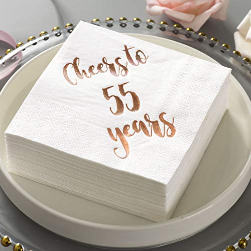 image for MAGJUCHE Cheers to 55 Years Cocktail Napkins, 50-Pack 3ply White Rose 