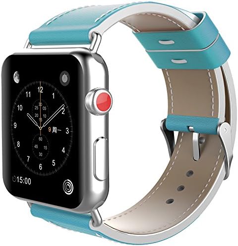 Apple Watch 3 Band 42mm, Apple Watch 2 Band, Apple Watch Series 3 42mm Band, Premium Genuine Leather Band With Secure Metal Clasp Buckle For Apple Watch Series 1, Series 2, Series 3 42mm (Blue)