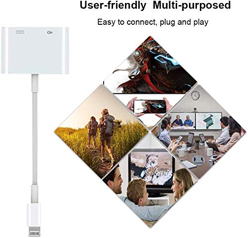 Compatible with iPhone iPad to HDMI Cable, HDMI Adapter for iPhone,1080P Digital AV Adapter, HDMI Cable Compatible with iPhone XS/XSmax/XR/X/8/7/6/plus iPad iPod to TV (White)