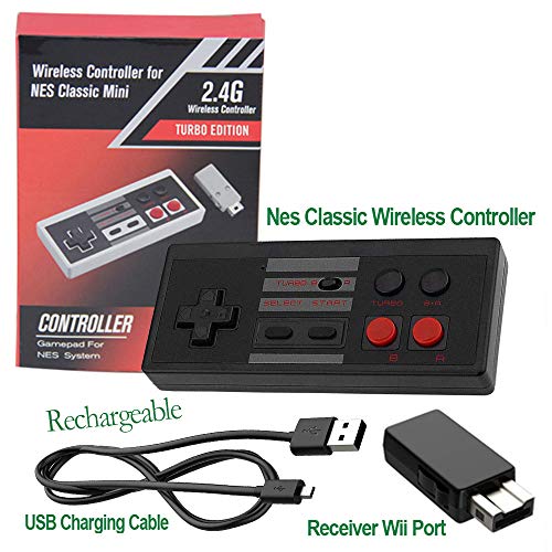 Rechargeable NES Classic Mini Wireless Controller -TURBO EDITION-Rapid Buttons Wii Edition for Nes Wii Gaming System with 2.4G Wireless Receiver