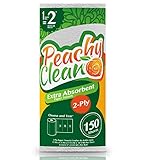 Peachy Clean Paper Towels (2 Huge Rolls, White) - Premium Extra Absorbent 2-Ply Paper Towels - 150 Choose & Tear Paper Towel Sheets