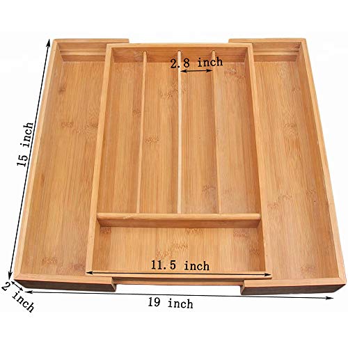 G-LEAF Bamboo Expandable Cutlery Tray Utensil Flatware, Tray Drawer Organizer