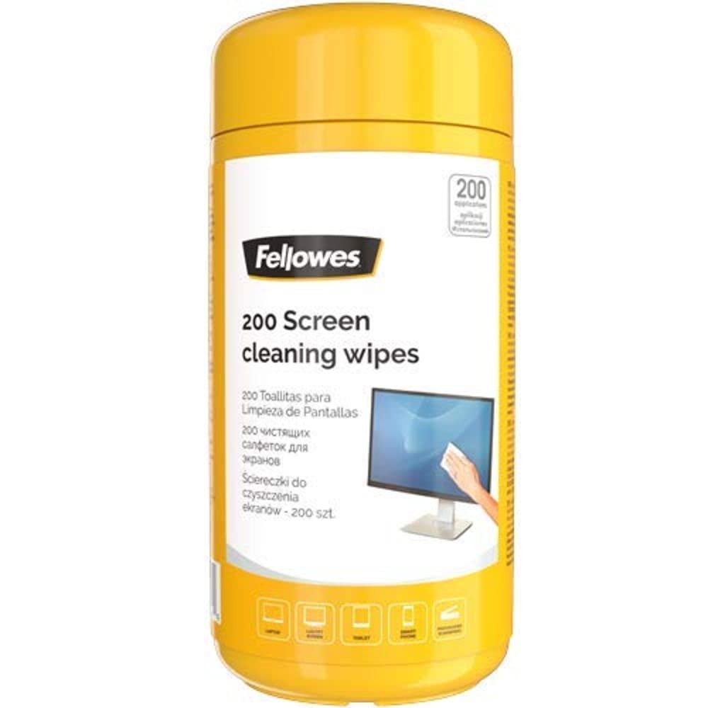 Fellowes 200 Screen Cleaning Wipes - Biodegradable Non Streak - Monitor//iPad/Mobile Phone/Tablet/Laptop Wipes - Pack of 200