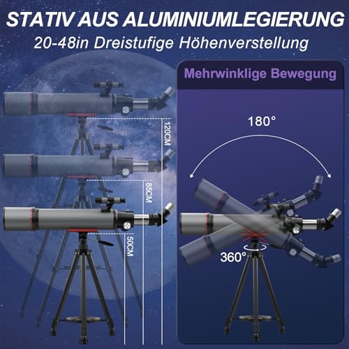 Aurosports Astronomical Telescope for Adults - 90mm Aperture 600mm Refractor Telescope Ideal for Beginners Portable Perfect for Travel and Stargazing
