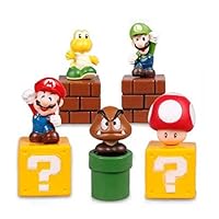 Jiahui Brand Super Mario Brothers Birthay Cake Topper, Super Mario Bros Action Figures, Mini Super Mario Bros Figures Bundle Including Mario, Luigi, Mushroom, Goomba, Koopa Troopa, 2"