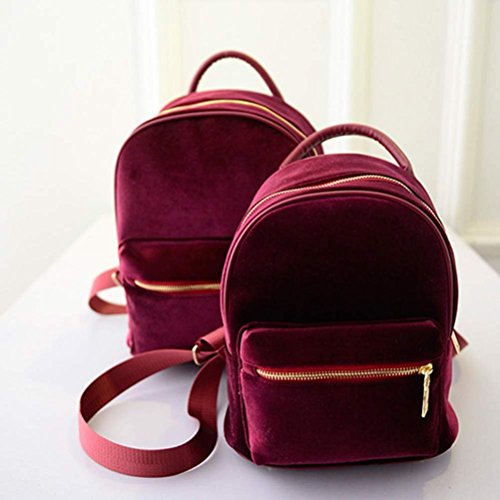 Gillberry Women Gold Velvet Small Rucksack Backpack School Book Shoulder Bag (Red) - Thumbnail 2