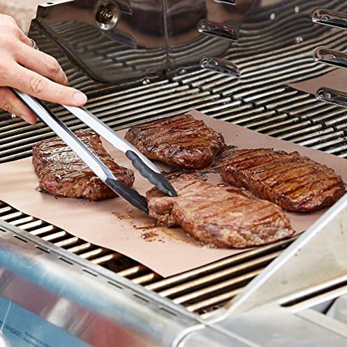 FF Era BBQ Copper Grill Mat Set of 5 Heavy Duty Heat Resistant PTFE Coated 15.75x13 Inch Non-Stick Teflon BBQ Grill Mats-Easy to Clean Silicone Free FDA Approved-Suitable for Grills and Ovens - Thumbnail 5