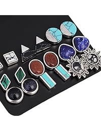 Juego de 9 pares de aretes de tuerca para mujer, diseño vintage de triángulo lágrima redondo, color turquesa