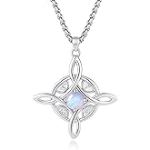ixluck Natural Crystal Witches Knot Necklace for Women,Viking Runes Formula Pendant Necklace Wiccan Witch Pagan Jewelry Gift