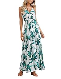 Umeko Mujer Floral Maxi vestido correa encaje hasta V cuello Flowy Boho de Fiesta de playa vestidos largos