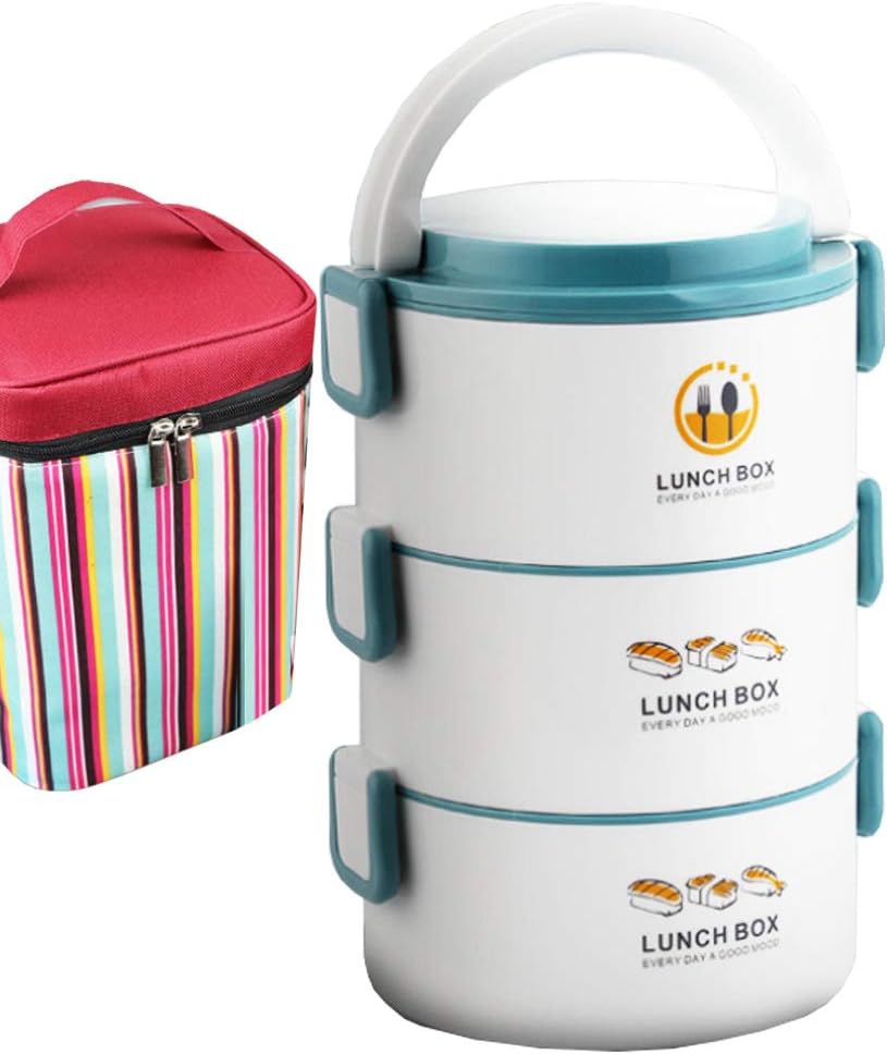Insulated Lunch Box Bento Box Stackable Leakproof Stainless Steel Cutlery Multi-Layer Reusable with Storage Bag, Spoon,Blue,2layers
