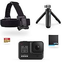 GoPro HERO8 Black Holiday Bundle - Includes HERO8 Black Camera Plus Shorty, Head Strap, 32GB SD Card, and 2 Rechargeable Batteries