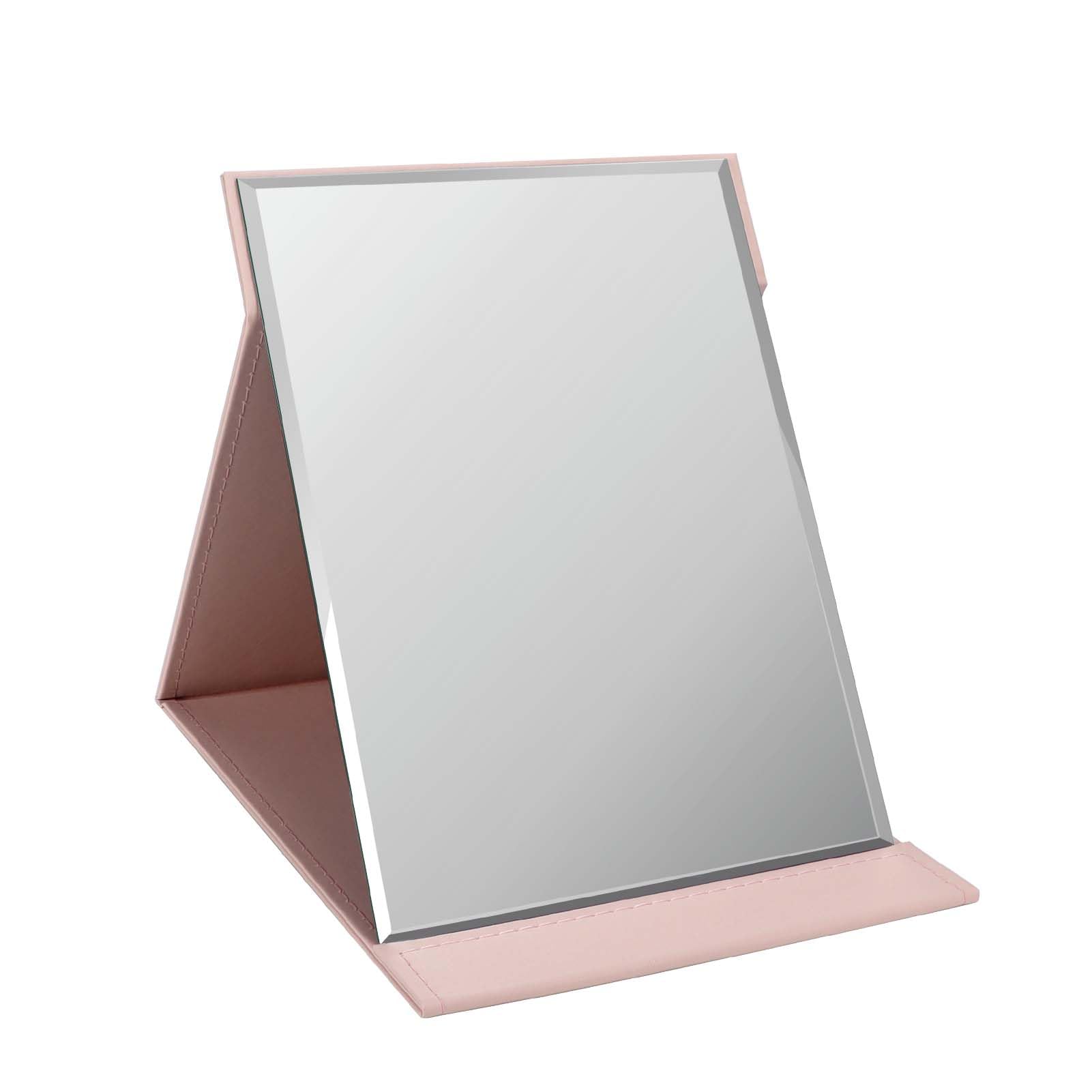 Photo 1 of ZBEIVAN 12x9 Inches Portable Folding Makeup Mirror, Frameless PU Leather Desk Mirror with Stand for Camping Travel Tabletop Personal, Pink