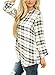 LOSRLY Women Casual Loose V Neck 3 4 Cuffed Sleeve Plaid Shirts Blouse Tops
