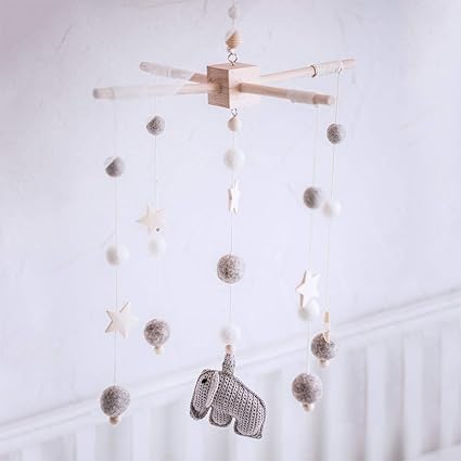 Amazon Co Jp Okawari Home モービル 木製 ベッドメリー かわいい象 グレー かぎ針編み 羊毛フェルト ゆらゆらおもちゃ 知育玩具 木のおもちゃ 赤ちゃん 子供部屋 つるし飾り ベビー 誕生日プレゼント 出産祝い ベビー マタニティ