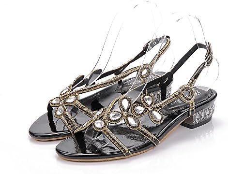 Women's Low Block Heel Diamante Jewelled Slingback Sandals Shoes