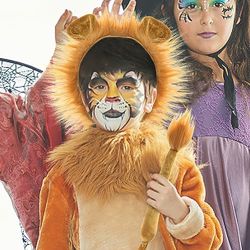 3 otters Lion Costume for Kids, 3PCS Lion Cosplay Accessories Lion Tail and Headband Dress Up Makeup Accessories for Halloween Party