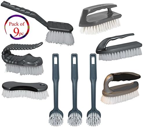 Set of 9 Good Grip Scrub Brushes Set / Plastic Grey Household Cleaning Supplies