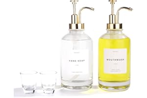 Molimoli Hand Bathroom Soap Dispenser Set, Glass Mouthwash Dispenser for Bathroom, Dish Soap Dispenser for Kitchen Sink, Soap Dispenser Pump, 500ml/16.9 Oz, Set of 2, Gold