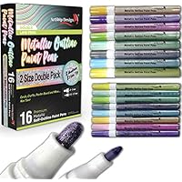 16 Self Outline Metallic Markers, Double Pack of Both Extra Fine Tip and Medium Tip, Double Line Markers, Self Outline Paint Pens, Journal Pens, Scrap Booking, Cards, DIY Crafts