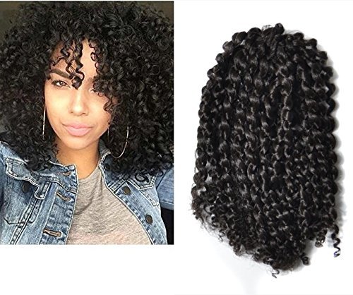 Mali Bob Braid Hair Extensions, Kinky Curly Bulk Twist Crochet Braids 20 Strands/ Pack, (Off Black)