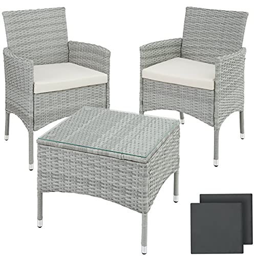Yeer Poly Rattan Sitzgruppe Rattanmöbel Gartenset Gartenmöbel Essgruppe hellgrau – Bild 3