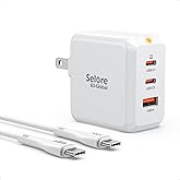 SELORE 67W USB C Charger Block, GaN Charger Foldable Fast Charging Block, 3-Port Wall Charger Adapter with USB-C Cable for Ma
