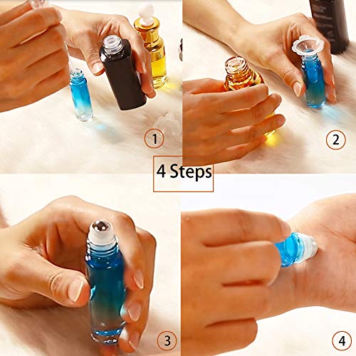 Glass Roller Bottles Empty Bottles for Essential Oil 12 Pack with Stainless Steel Roller Ball Opener Droppers Funnel Lables