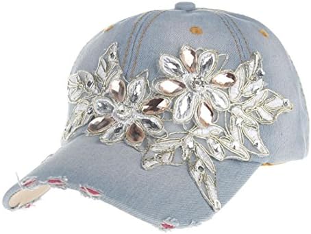 YED TECH Women Diamond Denim Cap Fashion Baseball Cap Topee (D)
