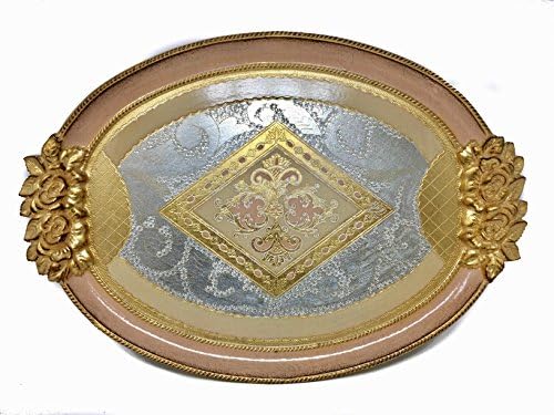 Authentic Florentine Gilded Oval Tray with Handles, Rose