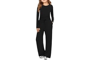 Haloumoning Girls 2 Piece Outfits Kids Ruched Long Sleeve Tops and Wide Leg Pants with Pockets Sweatsuit Clothing Sets