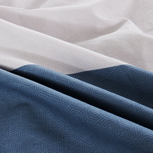 uxcell Duvet Cover Set, 100% Cotton Quilt Cover Bedding for Teens Adult, Simple Modern Stripes Lattices Pattern Printed on Gray Blue with Zipper Closure (Twin XL Size, Blue Stripe)