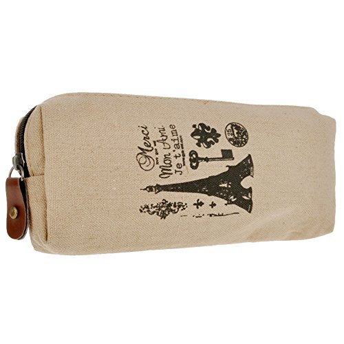 Sealike Vintage Eiffel Tower Canvas Pen Bag Pencil Case Pen Holder Cosmetic Bag Pouch Bag for Women Teen Girls with Stylus Coffee
