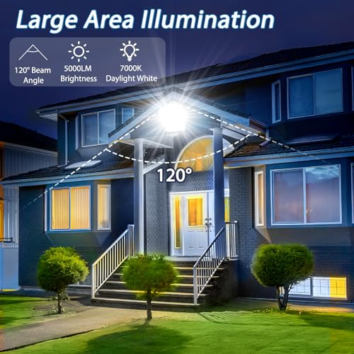 YIQIBRO Outdoor LED Motion Detector Floodlight, 50 W, 5000 LM 7000 K Outdoor LED Spotlight Motion Detector, IP67 Waterproof Outdoor Lighting for Garden, Patio, Garage