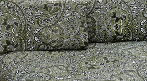 Paisley Collection 500 Thread Count 100% Combed Cotton Printed Sheet Set - Highest Quality Durable Percale Sheets (King, Sage)