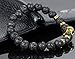 Flongo Men's Tribal 8mm Alloy Gold Skull Head Black Lava Rock Buddha Mala Beads Bracelet Link Wrist, Diffuser Oil Absorb Bracelet