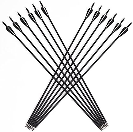 QueenA 12Pcs/Lot Archery Carbon Arrows, 32" 8mm Carbon Shaft Practice Hunting Arrows with Removable Tips and Adjusatble Nocks or Compound Bow & Recurve Bow
