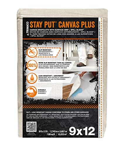 Trimaco 04321 Chiffon antidérapant Stay Put Canvas Plus Drop Cloth, Peau, 9-Feet x 12-Feet