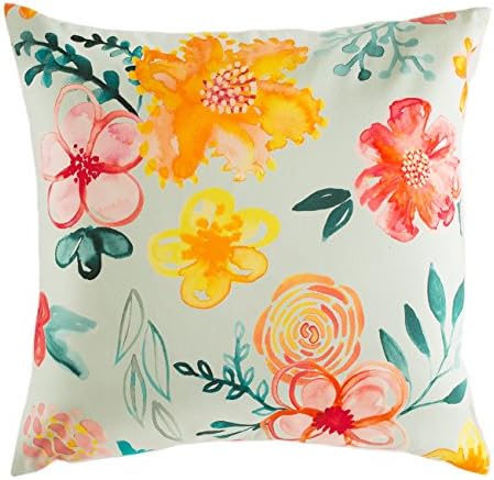 Green Floral Throw Pillow Cushion Cover by Cavaresq | Instantly Refresh Any Setting with our Fashionably Trendy, Colorful, Modern, Watercolor Designs | 100% Cotton | 18 x 18 inches | 45 x 45 cm