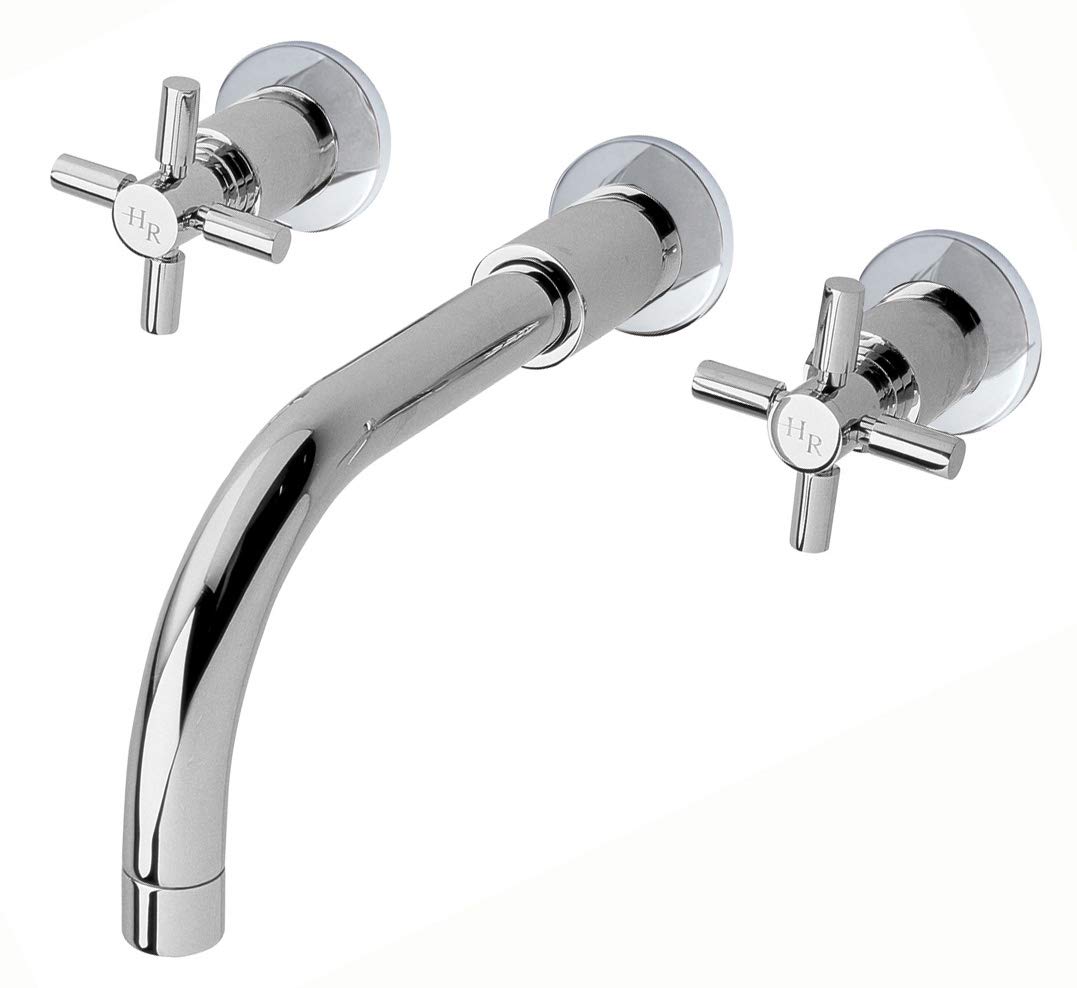 Balterley BTHE317X ǀ Modern Bathroom Wall Mounted 3TH Basin Mixer Tap with Crosshead Handles, 113mm x 255mm x 220mm, Chrome