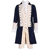 SFWXCOS Men's Colonial Military Costume Musical Hamilton Alexander Blue Tailcoat Jacket George Washington Costume