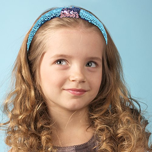 Basumee Mermaid Sequin Headband, Magic Reversible Sequins Padded Alice Hair Band for Girls and Women (Teal and Lotus Pink) - Thumbnail 2