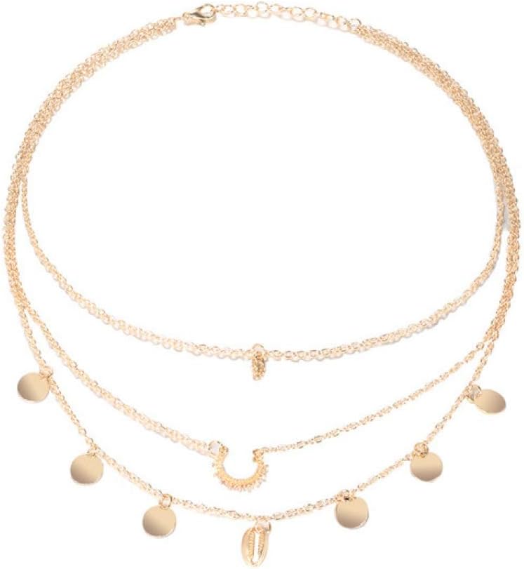 CWQAN Women'S Necklace,Gold Ball Shell Multilevel Necklace European And American Jewelry Ladies Handmade Shell Short Clavicle Necklace Bohemian Style