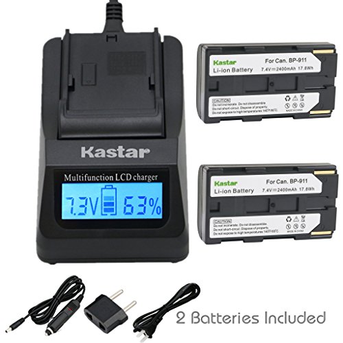 Kastar Fast Charger + BP911 Battery (2-Pack) for Canon BP-911, BP-911K, BP-914, BP-915 and Canon ES6500V, ES7000es, ES7000V, ES8000V, ES8100V, ES8200V, ES8400V, ES8600 Camera