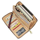 WOZEAH Women's RFID Blocking PU Leather Zip Around Wallet Clutch Large Travel Purse (wine red)