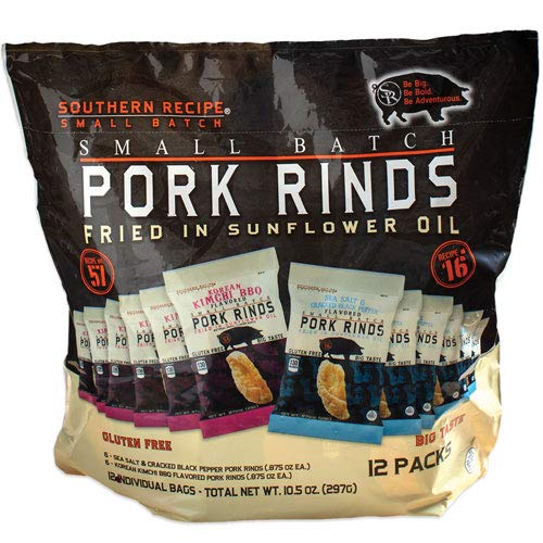 Southern Recipe Small Batch Classic Pork Rinds | Keto Snacks, Low Carb Snacks, High Protein, Low Sugar | Multipack | 6 Sea Salt & Cracked Black Pepper & 6 Korean Kimchi BBQ, 4 Ounce Bag (Pack of 12))