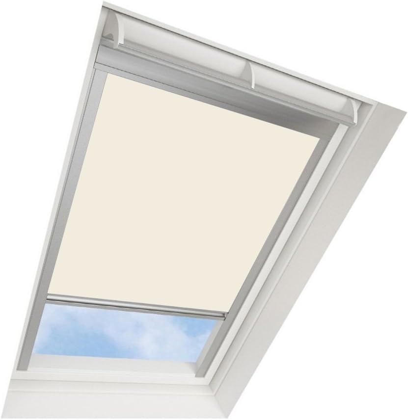 Darkona ยฎ Skylight Blinds For VELUX Roof Windows - Blackout Blind - Many Colours/Many Sizes (M06, Cream) - Silver Aluminium Frame