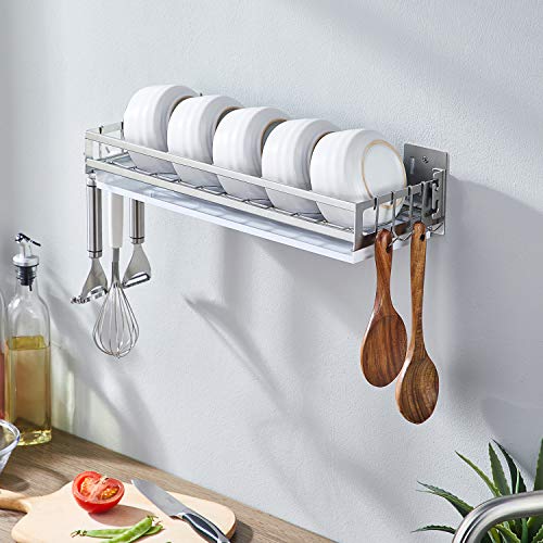 istBoom Wall Mounted Dish Rack with 8 Hooks, Stainless Steel Wall Dish